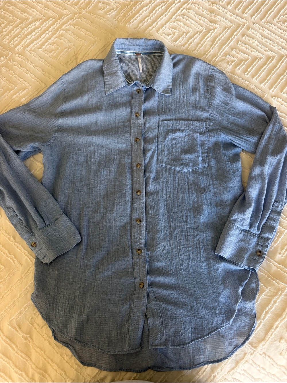 Free People Light Blue Button-Down Shirt - Relaxed Long Sleeve